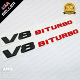 ABS Black V8 Red BITURBO Side Fender Logo Nameplate Emblem AMG Decoration 2pcs