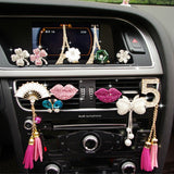 Fashion Diamond Pearl Bow Flower Car Styling Air Freshener Perfume For Car Air Condition Vent Smell Accessories Decoration