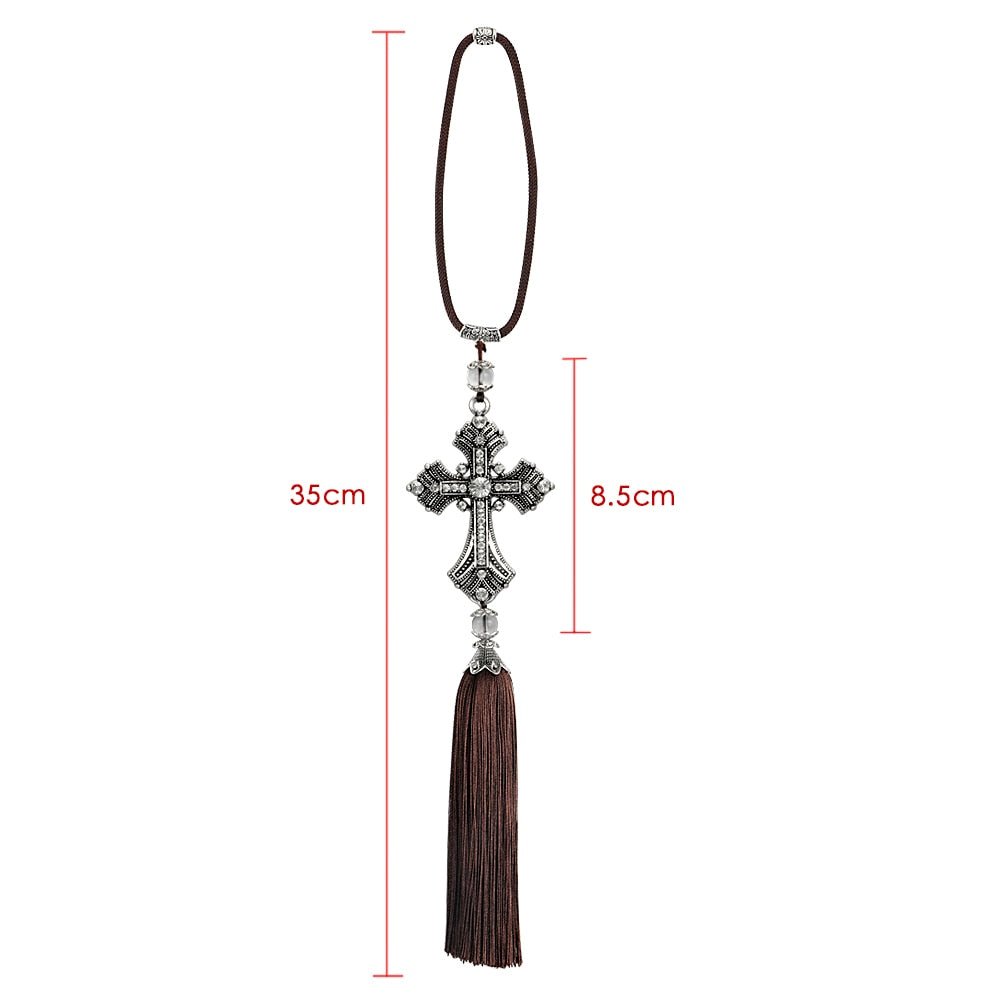 Car Rear View Mirror Pendant Hanging Metal and Crystal Diamond Cross Jesus Christian Styling Auto Accessories Decoration